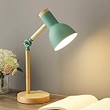 Mengjay Nordic Tischlampe Moderne Lesetischlampe Schlafzimmer Nachttischlampe mit Augenschutz Industrielle Schreibtischlampe Verstellbares E27 Holz Nachtlicht für Kinder Arbeitszimmer (Grün)