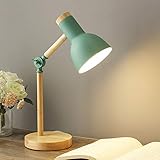 Mengjay Nordic Tischlampe Moderne Lesetischlampe Schlafzimmer Nachttischlampe mit Augenschutz Industrielle Schreibtischlampe Verstellbares E27 Holz Nachtlicht für Kinder Arbeitszimmer (Grün)