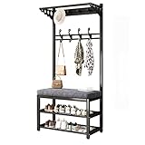 garderobe mit sitzbank schuhregal mit garderobe Garderobenständer mit Haken Robustes Metall Kleiderständer mit Schuhregal Garderobe Garderobenständer 80/100 x 33 x 172 cm (100 cm, schwarz)