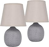 BRUBAKER 2er Set Tisch- oder Nachttischlampen - 28,5 cm - Braun/Beige- Keramik Lampenfüße mit Struktur - Leinen Schirme Beige