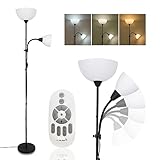 Allesin Stehlampe wohnzimmer led dimmbar, stufenlos dimmbar und Farbtemperatur einstellbar, SchwarzWeiß Deckenfluter mit Leselampe 360° Schwenkbar, inkl. 2 x E27 Glühbirnen & Fernbedienung