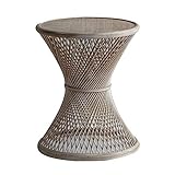 Couchtisch Retro-Beistelltisch in Sanduhrform, runder Beistelltisch, Couchtisch for Wohnzimmer, Schlafzimmer, Kleiner Rattantisch for kleinere Räume, draußen, drinnen, Bauernhaus Beistelltisch (Color