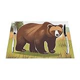 Tischsets Set mit 1-4-6 Vinyl Gewebte Tischsets Schöne Braun Bär Walking Waschbar und langlebig rutschfeste Tischsets