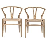 Tomile Wishbone Stuhl,Y-Stuhl, Massivholz, Esszimmerstuhl mit Rattan, 2 stuhls für Küche, Esszimmer(Eschenholz naturfarben)