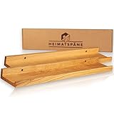 Heimatspäne 2er-Set Bilderleiste Holz 60cm – Echtes Eichenholz, freischwebende Regalbretter inkl. Schraubenabdeckung aus Echtholz – handgemachtes Wandregal, Holzregal Eiche massiv