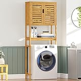 VIAGDO Toilettenregal Bambus, Badregal mit Schrank, Waschmaschinenschrank, WC Überbauschrank, Waschmaschine Überbau Badezimmer Regal, Toilettenschrank, 64 x 26 x 168 cm