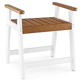 HOMASIS Badhocker, Duschbank mit Griff & Rückenlehne, Badestuhl für Senioren mit Anti-Rutsch-Füßen, Wasserdichter Duschstuhl, Mehrzweckstuhl mit Tragkraft 150 kg, 58 x 52 x 61,5 cm, Weiß & Braun