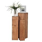 FineBuy Beistelltisch 3er Set Akazie Massivholz Satztisch Quadratisch Modern | Säulentisch Pflanzentisch 3-teilig | Blumenständer Blumentisch Wohnzimmer | Pflanzenhocker Blumenhocker Dekosäule