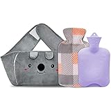 Wärmflasche,Wärmeflaschen mit Bezug mit Weichem Plüsch-Handwärmerbezug Geprüft und Frei Von Schadstoffen Sicher Warm Hot Water Bottle Schnelle Schmerzlinderung Komfort für Bauch, Rücken (Purple)