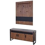 Mendler Garderobe mit Sitzbank HWC-A27, Garderobenpaneel Kommode, 53x110x30cm 3D-Struktur, Wildeiche-Optik