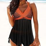 LoveLeiter Tankini Damen Neckholder Push Up Badekleid Große Größen Badeanzug Bauchweg Bademode Zweiteiliger Badebekleidung Blumendruck Push up Mesh Beachwear mit Hot Pants sexy Badekleid