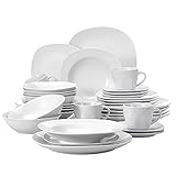 MALACASA, Serie Elisa, 36 teilig Set Porzellan Tafelservice Kombiservice mit je 6 Kaffeetassen, 6 Untertassen, 6 Dessertteller, 6 Suppenteller, 6 Essteller und 6 Müslischale für 6 Personen