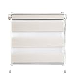 Clever-Kauf-24 Klemmfix Click 3 in 1 Doppelrollo Wood Natur beige Creme | Duorollo auch für Wand- und Deckenmontage | fertig vormontiert für einfache Montage (115x150cm (Stoffbreite 111cm))