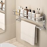 Einschicht-Badezimmer-Speicher-Rack, Edelstahl-wandregal, Multifunktionale Spiegelfreie Perforierte Tablett-handtuchhalter(Size:40cm,Color:A)