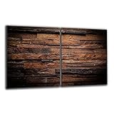 Herdabdeckplatte Abdeckung Ceranfeld Abdeckplatte Schneidebrett 2-Teilig 80x52 Bretter Braun Spritzschutz Glasplatte Ceranfeldabdeckung Schutz Herdschutz Sicherheitsglas Glasschneidebrett 2x40x52