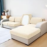 Aisprts Sofa Sitzkissenbezug, Sitzkissenbezug Stretch, Waschbare rutschfest Sofa Überzug für Sofa Sitzkissen, Chaiselongue, Rückenkissen, Sitzkissenschutz (T2 Beige, 1 Sitzer)