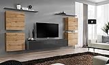 ASM Wand-Set – Switch IV – 1 Vitrine – 1 TV-Bank – 2 Einlegeböden – Holz und Graphit – Modell 1