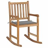 YUMENG Schaukelstuhl mit Grauem Kissen, Sessel Wohnzimmer, Schaukelsessel, Stillsessel, Schwingsessel, Ohrensessel, Tv Sessel, Rocking Chair, Relaxsessel, Massivholz Teak