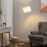 EDISHINE Stehlampe Wohnzimmer, Bogenlampe mit beigen Leinen-Lampenschirm, E27 Fassung, 160cm Gold Stehleuchte mit verstellem Schirm für Schlafzimmer, Kinderzimmer