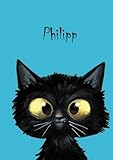 Philipp: Personalisiertes Notizbuch, DIN A5, 80 blanko Seiten mit kleiner Katze auf jeder rechten unteren Seite. Durch Vornamen auf dem Cover, eine ... Coverfinish. Über 2500 Namen bereits verf
