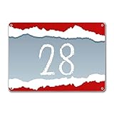 banjado® Hausnummernschild personalisierbar Motiv WT Zerrissenes Papier - Hausschild personalisiert Draußen mit Straßennamen - Hausnummernschild Edelstahl versch. Motive - inkl. Montagematerial