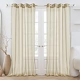 Deconovo Voile Vorhang Gardinen Leinenoptik mit Ösen Vorhänge Transparent Pure Stripe-Designermuster Gardinenschal Gardinen Kinderzimmer Schlafzimmer Rein, 240x140cm(HöhexBreite), Beige, 2er Set