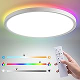 bedee LED Deckenleuchte Dimmbar mit Fernbedienung, 24W Deckenlampe RGB Farbwechsel mit Backlight, IP44 Wasserfest Rund LED Panel Lampe Decke für Schlafzimmer Küche Wohnzimmer Badezimmer, 3000K-6500K