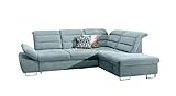 Stylefy Ecksofa Romillé L-from mit Ottomane Rechts, Schlaffunktion und Bettkasten - Eckcouch (HxBxL): 105x284x205 cm - Strukturstoff Inari, Pastellblau