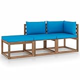 ZEYUAN 3-TLG. Garten-Sofagarnitur aus Paletten mit Kissen, Gartenmöbel, Gartenlounge, Balkonmöbel Set, Balkonset, Balkon Lounge, Sitzecke Balkon, Terrassen Möbel, Kiefernholz