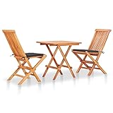 Wakects Bistro-Set 3-teiliges Tisch-Set mit 2 klappbaren Gartenstühlen, Gartenmöbel-Set aus Holz für Balkon, Veranda, Terrasse, Hof, Pool und Bar Anthrazit