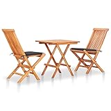 Wakects Bistro-Set 3-teiliges Tisch-Set mit 2 klappbaren Gartenstühlen, Gartenmöbel-Set aus Holz für Balkon, Veranda, Terrasse, Hof, Pool und Bar Anthrazit