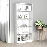 BULANED Bücherregal 5 Fächer, Bookshelf, Regalbrett, Book Shelf, Bücher Regal, Deko Regal Wohnzimmer, Standregal, Hochglanz-Weiß 80 x 24 x 175 cm Spanplatte