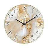 NELLN Moderne Wanduhr mit Marmormuster, 30,5 cm, analoge Quarzuhr, rund, tickt Nicht, geräuschlos, batteriebetrieben, für Wohnzimmer, Beige