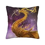 Dekorativer Kissenbezug, quadratisch, 45,7 x 45,7 cm, (Gold, Violett, Drache, Galaxie)