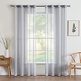 MIULEE 2er Set Sheer Voile Vorhang mit Ösen Transparente Gardine aus Voile Polyester Ösenschal Transparent Wohnzimmer Luftig Dekoschal für Schlafzimmer 140 X 225 cm (B x H), Grommet Top Grau