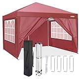 COBIZI 3x3M Pavillon Faltpavillon 3x3 Wasserdicht mit 4 Seitenteilen Pop Up UV Schutz 50+ Partyzelt Gartenpavillon Faltpavillon Mit Tragetasche, Heringe und Schnüre, Rot