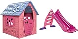 Dohany Spielhaus Kinderspielhaus Gartenhaus mit Rutsche120 cm Indoor Outdoor +2J … (pink)