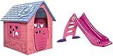 Dohany Spielhaus Kinderspielhaus Gartenhaus mit Rutsche120 cm Indoor Outdoor +2J … (pink)
