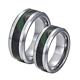 Bishilin Eheringe Paar Wolframcarbid mit Gravur, 8MM Silber Ring mit Grünem Muster Damen Gr.65 (20.7) + Herren Gr.54 (17.2), Verlobungsringe Freundschaftsringe für 2