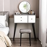 RobLux 60X40CM Modern Dressing, MDF Rechteckig Schminktisch mit Spiegel, Hocker & 3 Schubladen, für Schlafzimmer