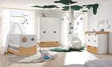 now! by hülsta minimo Kombination mit 3-TRG Kleiderschrank, Babybett, Kommode mit 3 Schubladen und Wickelaufsatz in Schneeweiß und Natureiche