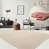 the carpet Relax Moderner Flauschiger Kurzflor Teppich, Anti-Rutsch Unterseite, Waschbar bis 30 Grad, Super Soft, Felloptik, Beige, 240 x 340 cm