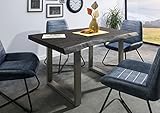 MASSIVMOEBEL24.DE | Freeform 5 - Baumtisch aus Mangoholz - grau lackiert | + U-Beine in Silber matt | 140x90x77 | Massivholztisch Baumkantentisch Esstisch