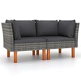 FIRBNUS Ecksofas 2 STK. PolyRattan Eukalyptus Massivholz Sitzecke Garten Terassenmöbel Außen Gartensofa Outdoor Sofa Rattan Gartenmöbel Gartensofa Wetterfest Balkonmöbel Holz Balkonsofa Eckcouch