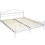 TecTake 800218 Metallbett Bettgestell mit Lattenrost, 180 x 200 cm, Einzelbett aus Metall, Bettrahmen für Schlafzimmer Gästezimmer, weiß - Diverse Farben und Größen -