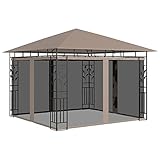 Pavillon mit Moskitonetz, JUNZAI Faltpavillon, Pergola, Partyzelt, Standmarkise, Sonnenzelt, Garten Pavillion, Grillpavillon, 3x3x2,73 m Taupe 180 g/m²