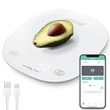 arboleaf Küchenwaage Digital, Küchenwaage USB Aufladbar, Waage Küchenwaage mit Kalorienzähler, Küchenwaage mit Bluetooth, 5kg/1g, Digitale Küchenwaage mit App, LED Display und Tara Funktion(Weiß)