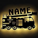 Namofactur Feuerwehr Kinder LED Lampe mit Namen personalisiert für das Kinderzimmer Wand-Nachtlicht I Batteriebetrieben