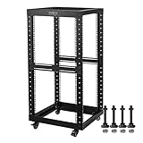RIVECO 22U Open Frame Server Rack with Brake Casters- Heavy Duty 4 Post Quick Assembly 19-inch Rack Network Durable Black…