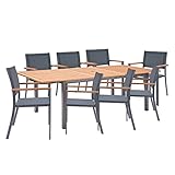 NATERIAL - Gartenmöbel Set 8 Personen - Gartentisch ORIS 180/240x100 cm - Ausziehtisch - 8 Gartenstühle ORIS mit Armlehnen - Gartensessel - Stapelbar - Sitzgruppe - Aluminium - Textilene - Eukalyptus